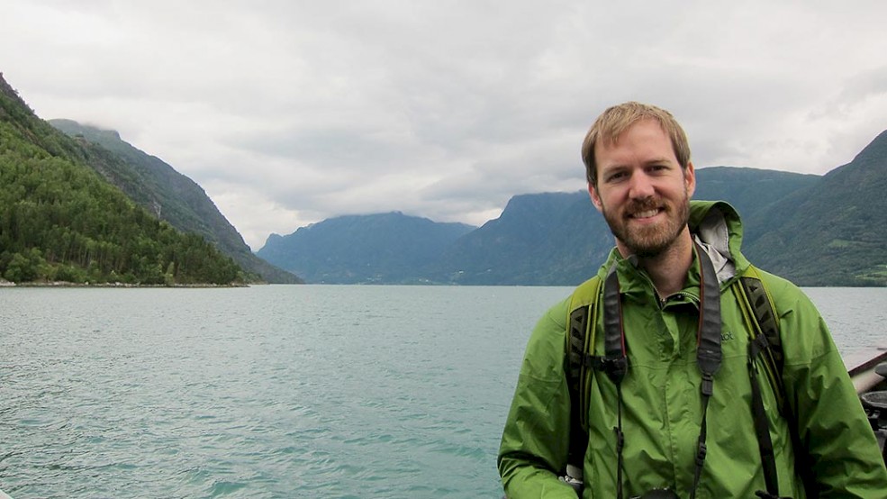 David in Norway, on a ferry to the Urnes Stave Church