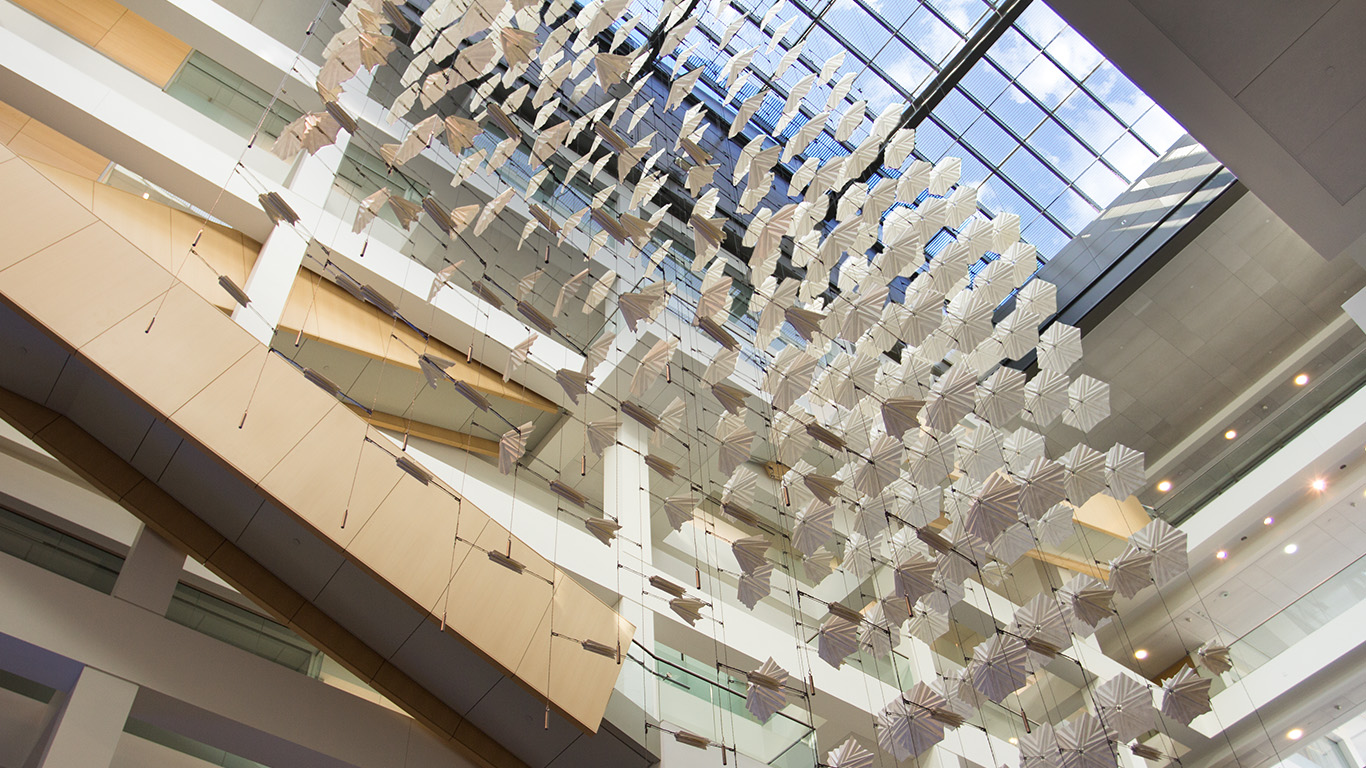 The artwork compliments the existing aesthetics of the atrium.